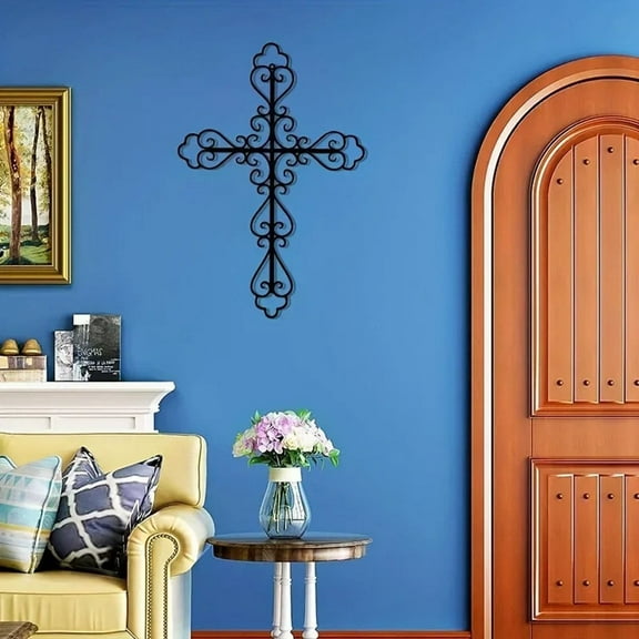 1pc Metal Cross Wall Decor - Wall Mounted Home Decor Artwork, Stylish Metal Wall Hanging, Holiday Decor, Hanging for Bedroom/Kitchen Clean lines.