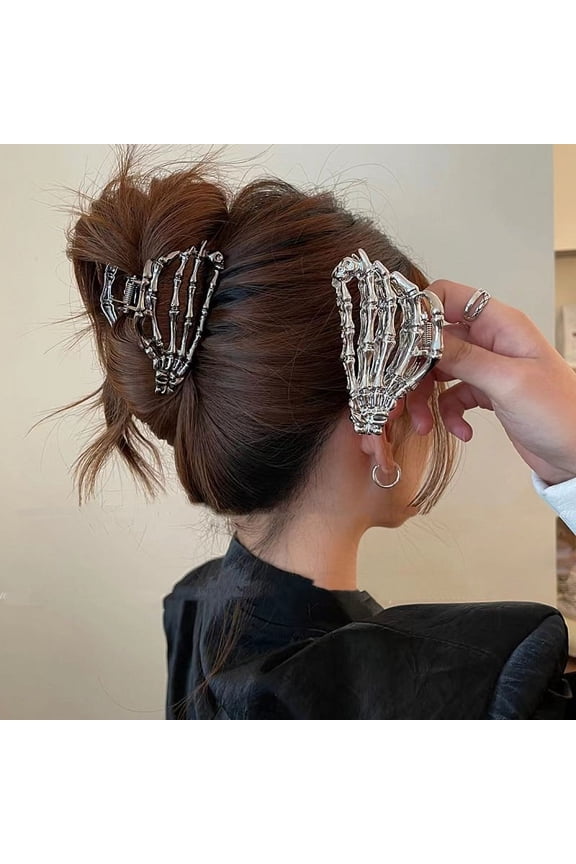 1pc Metal Skeleton Hair Clips for Women Ghost Hand Hair Claw Clips with Skull Design Hair Barrettes Party Halloween Head Decoration