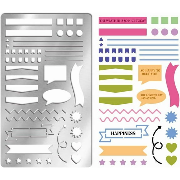 1pc Metal Stencil for Journaling Lines Lists Banners Planner Stencils Wood Burning Stainless Steel Dot Journal Template for Diary Reusable Templates for Drawing Notebook Scrapbook colorful DIY