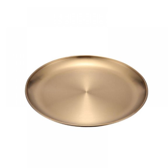1pc Metal Storage Tray Round Stainless Steel Tray Snack Fruit Storage Organizer European Style Dinner Plates Gold 20CM