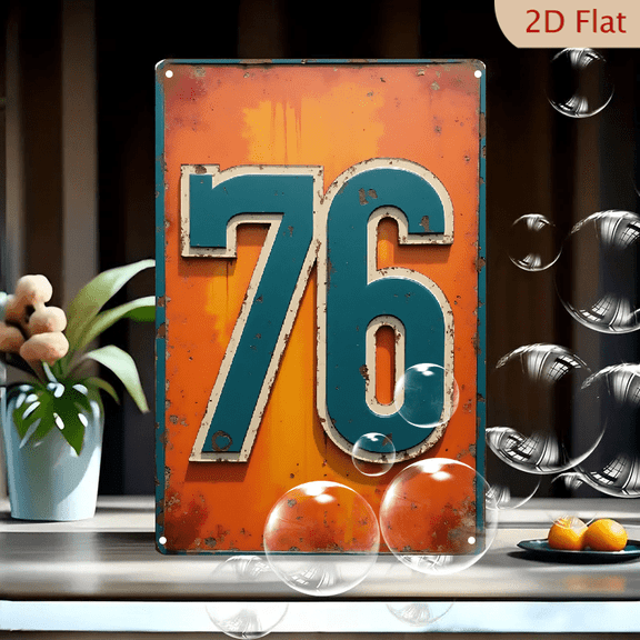1pc Metal Tin Sign, 8x12 Inches, Vintage Rustic Number 76 Wall Art, Retro Distressed Orange & Blue Garage Decor, Ideal for Man Cave, Bar, Cafe, Home, Office, Shop