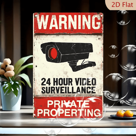 1pc Metal Tin Sign, 8x12 Inches, Vintage Warning 24 Hour Video Surveillance Private Property Security Camera Decorative Sign, Ideal for Home, Office, Business, Farm, Yard, Garage, Driveway, Man Cave,