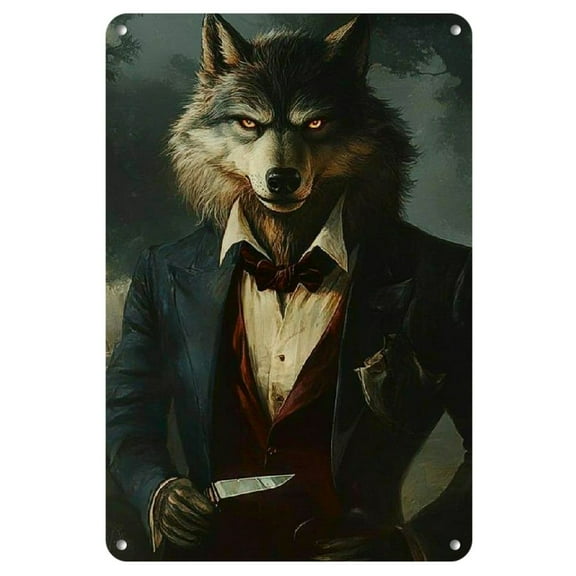 1pc Metal Tin Sign Dark Academia Retro Victorian Werewolf Home Decor Tin Painting Wall Art Suitable for Home Restaurant Cafe Bar Garage Ready to Hang 8x12 Inch, 2D