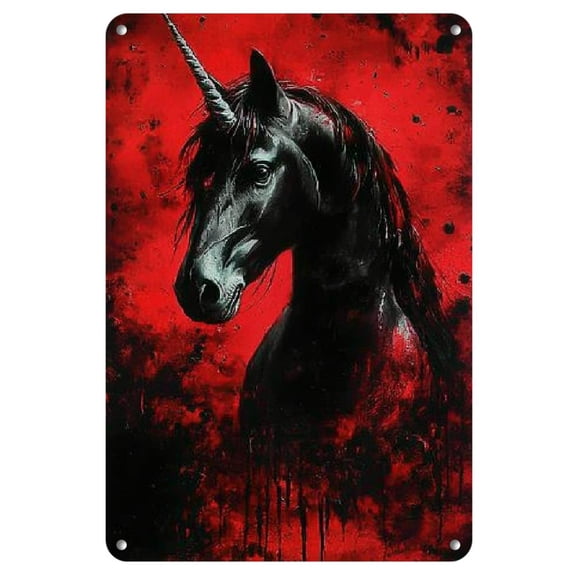 1pc Metal Tin Sign Dark style red-eyed unicorn Home Decor Tin Painting Wall Art Suitable for Home Restaurant Cafe Bar Garage Ready to Hang 8x12 Inch, 2D