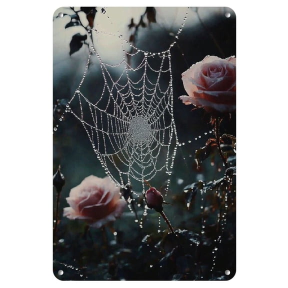 1pc Metal Tin Sign Floral spiderweb print Home Decor Tin Painting Wall Art Suitable for Home Restaurant Cafe Bar Garage Ready to Hang 8x12 Inch, 2D