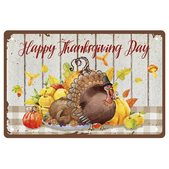 1pc Metal Tin Sign Happy Thanksgiving Funny Turkey Hanging Wall Art Decor Vintage Painting Plaques with Quotes for Party Farmhouse Home Bedroom Office Cafe Pub Bar Holiday Ornament 12 x 8inch