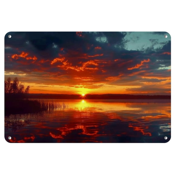 1pc Metal Tin Sign Red fire clouds scenery at dusk Home Decor Tin Painting Wall Art Suitable for Home Restaurant Cafe Bar Garage Ready to Hang 12x8 Inch, 2D