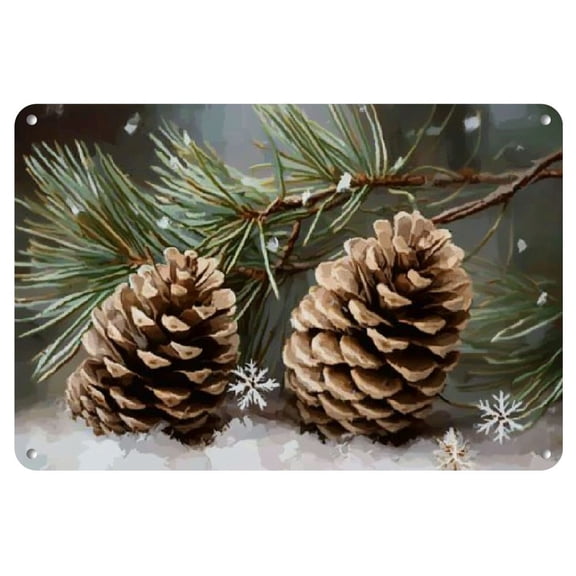 1pc Metal Tin Sign Retro Christmas pine cones Christmas atmosphere winter atmosphere Home Decor Tin Painting Wall Art Suitable for Home Restaurant Cafe Bar Garage Ready to Hang 12x8 Inch, 2D