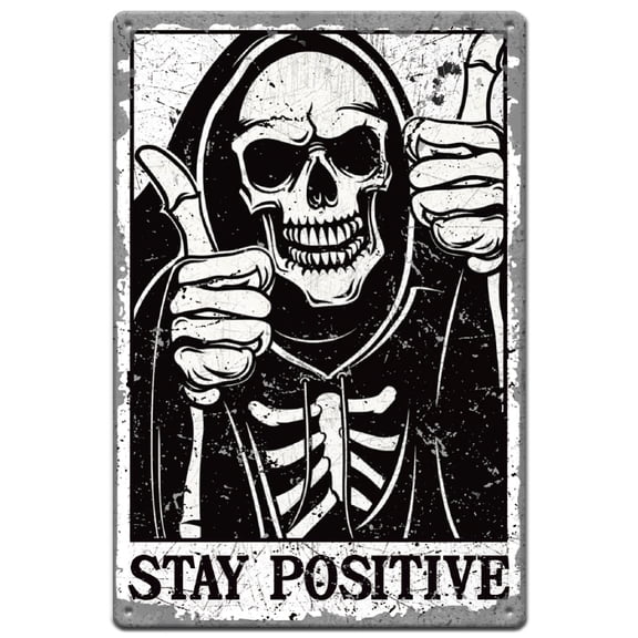 1pc Metal Tin Sign Stay Positive Metal Signs Man Cave Vintage Plaque Art Iron Wall Art Poster Old Fashion Aluminum Sign for Bar Playroom Bedroom Home Decor