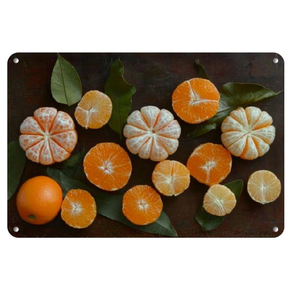 1pc Metal Wall Art 12x8 inch - Antique Style Design with a Tray with Oranges and Oranges on It - Ideal for Wall Decor, Bar Decor, Office Decor
