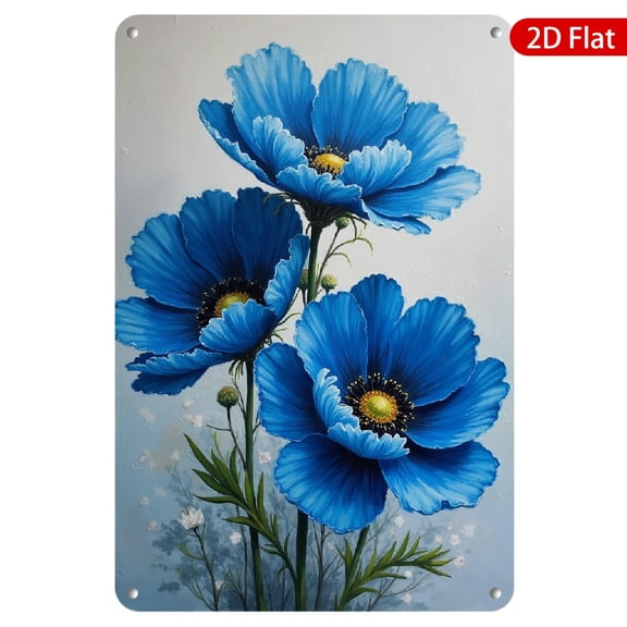 1pc Metal Wall Art, 8x12 Inches Each, Stunning Blue Flower Design, Rustproof & UV Protected, Perfect for Home, Garden, Cafe, Bar, or Office Decor, Vibrant and Eye-Catching Decorative Panels