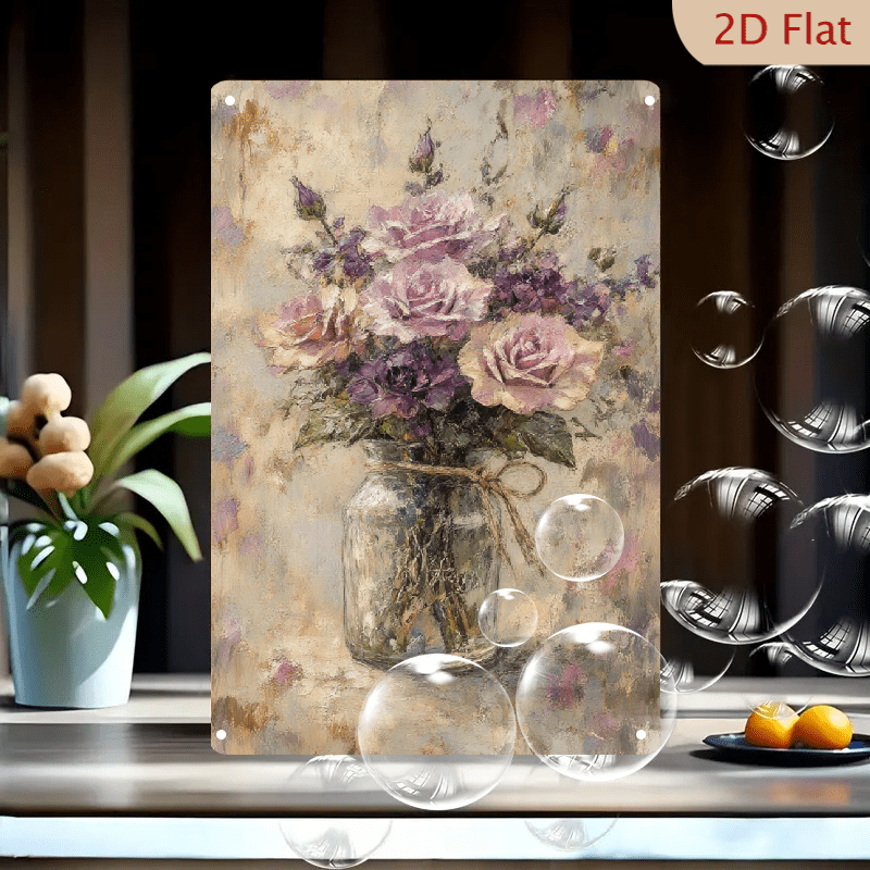1pc Metal Wall Art, 8x12 Inches, Impressionistic Flower Bouquet in ...