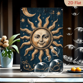 1pc Metal Wall Art, 8x12 Inches, Mystical Celestial Sun and Moon Night Sky Decorative Sign with Golden Stars and Swirls, Ideal for Indoor Home, Living Room, Bedroom, Cafe, Bar, Holiday Party,
