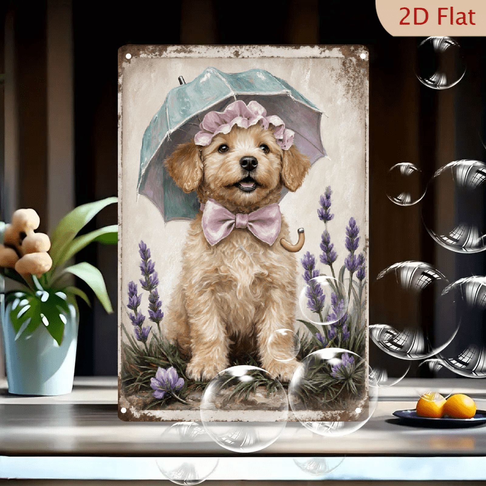 1pc Metal Wall Art, 8x12 Inches, Vintage Cute Puppy with Pink Bonnet ...