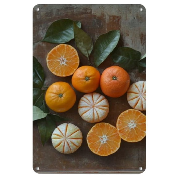 1pc Metal Wall Art 8x12 inch - Antique Style Design with a Tray with Oranges and Oranges on It - Ideal for Wall Decor, Bar Decor, Office Decor