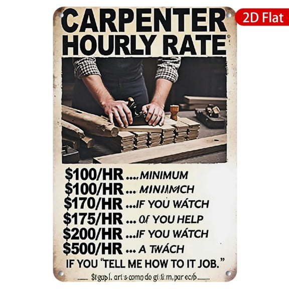 1pc Metal Wall Art Sign, 8x12 Inches, Rustproof & UV Resistant, Perfect for Home, Garage, Workshop, Bar, or Office Decor, Funny Carpenter Hourly Rate Design, Unique Gift for Handyman Enthusiasts