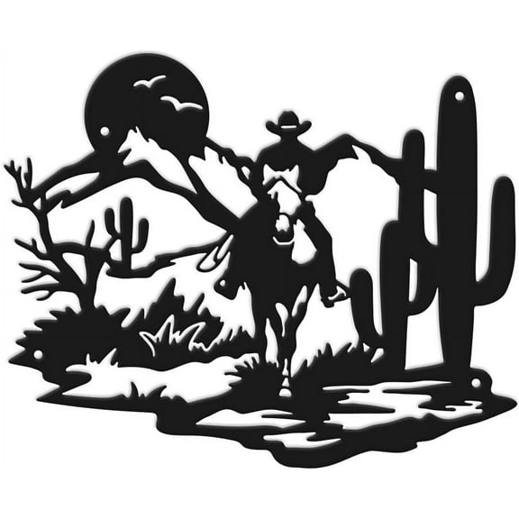 1pc Metal Wall Art Western Cowboy Metal Wall Decor Desert Artwork Rustic Nature Wall Decor Home Decor Living Room Farmhouse Wall Art Signs for Bedroom Office Wall Hanging Decor