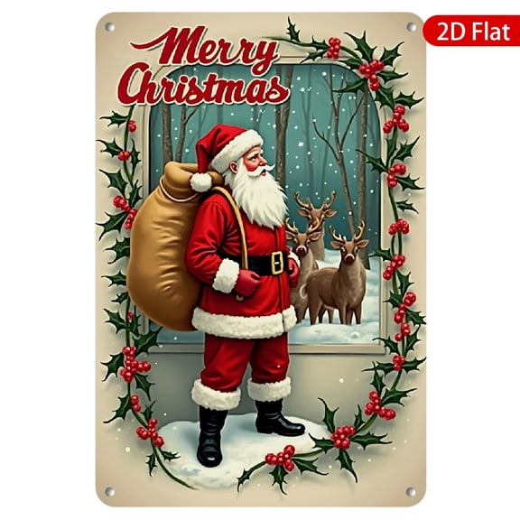 1pc Metal Wall Sign, 8x12 Inch, Vintage Santa Christmas Decor, Rustproof & UV Protected, Perfect for Holiday Cheer in Home, Cafe, Bar, or Garden, Features Festive Design with Santa and Reindeer