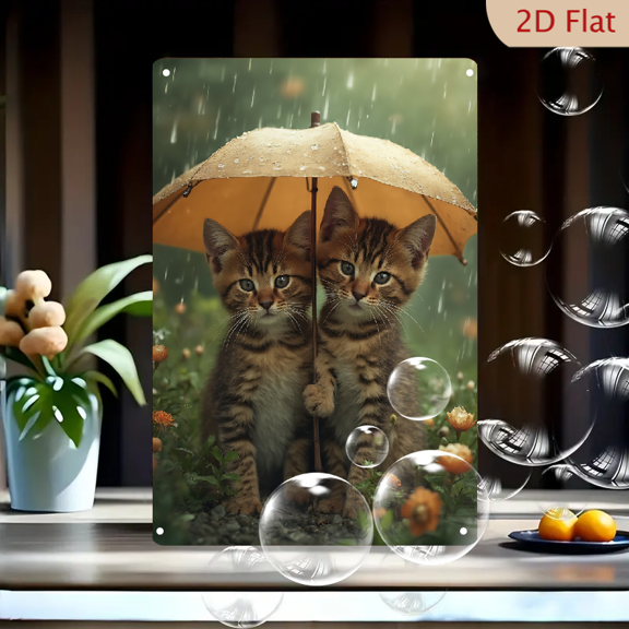1pc Metal Wall Sign, 8x12 Inches, Adorable Kitten Umbrella Decorative Sign, Perfect for Pet Lovers, Ideal for Home, Garden, Cafe, Bar, and Porch Decor, Cute Cat Art, Great Gift