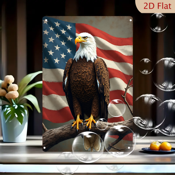 1pc Metal Wall Sign, 8x12 Inches, American Bald Eagle Decorative Sign, Featuring Iconic Eagle in Front of USA Flag, Perfect for Home, Office, Garage, or Outdoor Decor, Patriotic Decorations