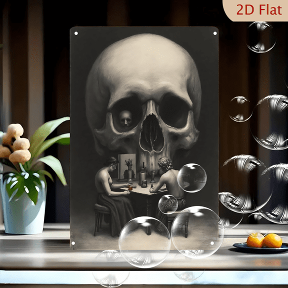 1pc Metal Wall Sign, 8x12 Inches, Artistic Skull and Figure Design Decorative Sign, Perfect for Halloween, Haunted House Decor, Home, Office, Cafe, Bar, and Art Enthusiast Spaces