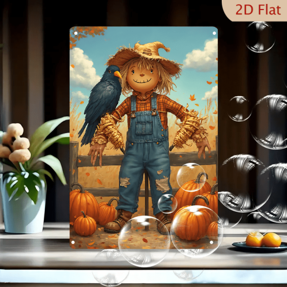 1pc Metal Wall Sign, 8x12 Inches, Autumn Scarecrow with Crow and Pumpkins Decorative Sign, Perfect for Fall Home Decor, Outdoor Garden, Porch, Cafe, Bar & Holiday