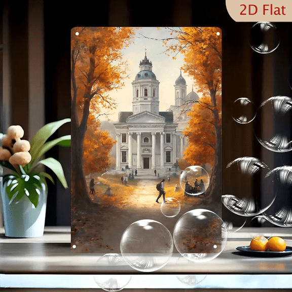 1pc Metal Wall Sign, 8x12 Inches, Autumn Scenic Church Decor, Featuring Vibrant Fall Colors and Beautiful Landscape, Perfect for Indoor or Outdoor Use, Ideal for Home, Cafe
