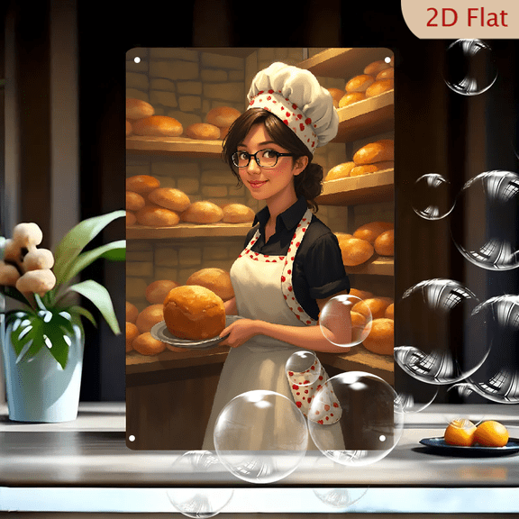 1pc Metal Wall Sign, 8x12 Inches, Bakery Themed Decorative Sign, Featuring a Baker Holding Freshly Baked Bread, Perfect for Kitchen, Dining Room, Cafe, Bakery Shop Decor