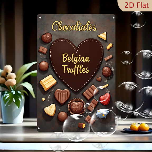 1pc Metal Wall Sign, 8x12 Inches, Belgian Truffles & Chocolates Heart Design Decorative Sign, Ideal for Kitchen, Cafe, Bakery, Home, Bar, Dessert Shop Decor, Valentine's Day, Birthday, Anniversary
