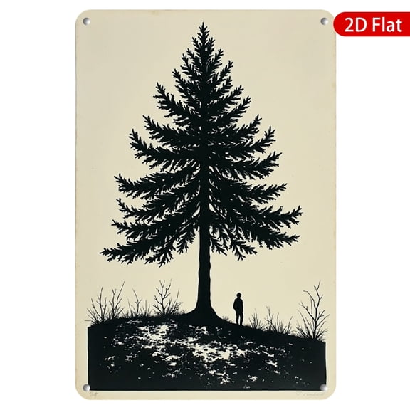1pc Metal Wall Sign, 8x12 Inches, Black Silhouette of Majestic Pine Tree and Figure, Durable Rustproof & UV Resistant, Perfect for Home, Office, Cabin, or Nature-themed Decor, Outdoor & Indoor Use