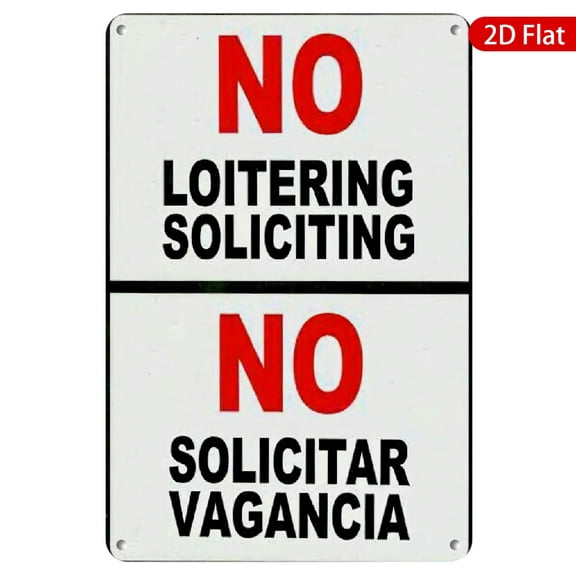 1pc Metal Wall Sign, 8x12 Inches, Bold Red and Black Design, "No Loitering Soliciting" on Top in English and Spanish, Rustproof & UV Protected, Perfect for Business, Home, Storefront, Garden