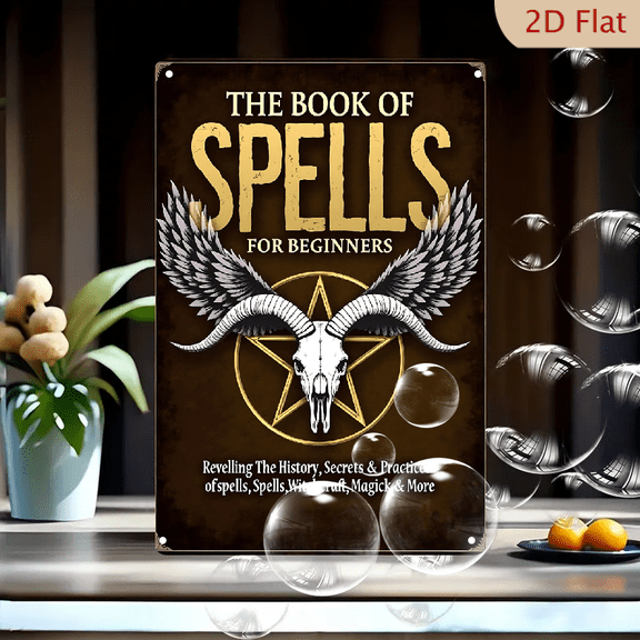1pc Metal Wall Sign, 8x12 Inches, The Book of Spells for Beginners Decorative Sign, Perfect for Witchcraft, Occult Enthusiasts, Home Decor, Cafe, Bar, Library, Holiday Decorations