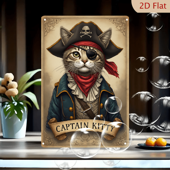 1pc Metal Wall Sign, 8x12 Inches, Captain Kitty Pirate Cat Decorative Sign, Perfect for Home, Office, Cafe, Bar, Pet Lovers, Nautical Decor, Unique Gift Idea, Fun Wall Art