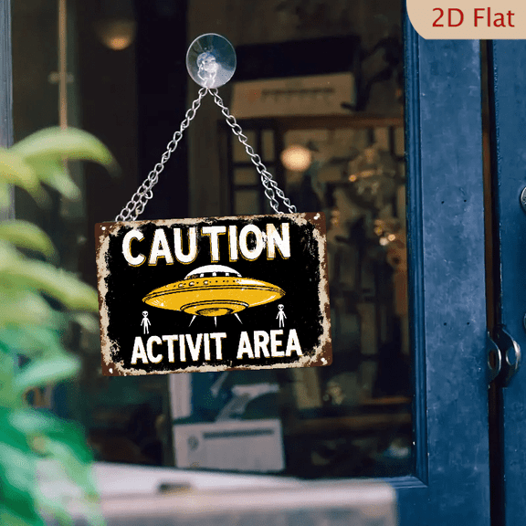 1pc Metal Wall Sign, 8x12 Inches, Caution Activit Area UFO Theme Decorative Sign, Perfect for Home, Garage, Office, Man Cave, Cafe, Bar, Unique Gift Idea, Fun Decor, Holiday Decorations