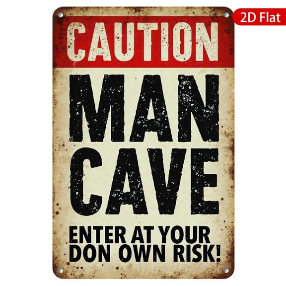 1pc Metal Wall Sign, 8x12 Inches, Caution Man Cave Theme, Stylish and Durable, Ideal for Indoor and Outdoor Use, Perfect for Home Bars, Garages, Game Rooms, Man Caves, Vintage Decor