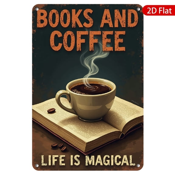 1pc Metal Wall Sign, 8x12 Inches, Coffee & Literature Theme, Rustproof & UV Resistant, Perfect for Home, Office, Cafe, Library Decor, Inspirational Quote for Book Lovers, Warm and Inviting Design