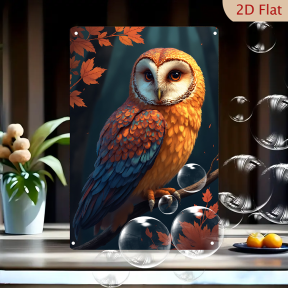 1pc Metal Wall Sign, 8x12 Inches, Colorful Autumn Owl Decorative Sign, Perfect for Fall Decorations, Ideal for Home, Office, Cafe, Bar, or Garden Decor, Vibrant Artwork, Seasonal Decor