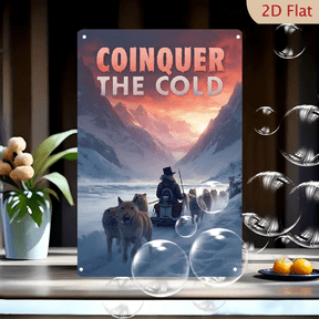 1pc Metal Wall Sign, 8x12 Inches, "Conquer the Cold" Winter Adventure Decorative Sign, Perfect for Outdoor, Cabin, Winter Sports Lounge, Home, Cafe, Bar, Holiday