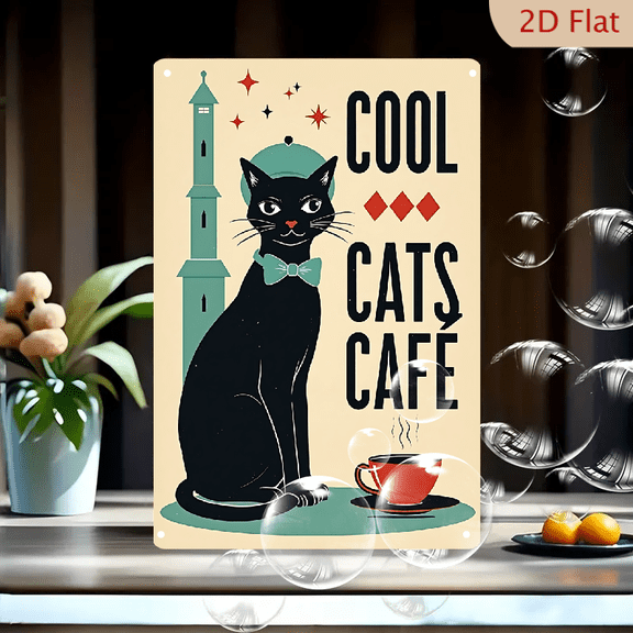 1pc Metal Wall Sign, 8x12 Inches, Cool Cats Cafe Vintage Decorative Sign, Perfect for Indoor and Outdoor Use, Charming Cat-Themed Art for Home, Kitchen, Cafe, Bar, Office, and Pet Lovers