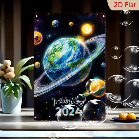 1pc Metal Wall Sign, 8x12 Inches, Cosmic Planetary Artwork Sign, Featuring Earth and Planets, Perfect for Home, Office, Bedroom, Cafe