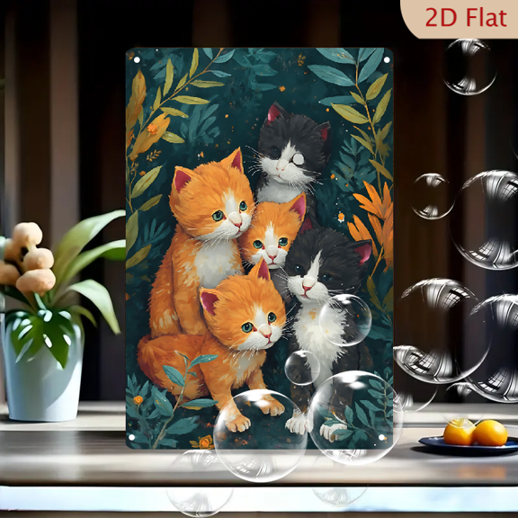 1pc Metal Wall Sign, 8x12 Inches, Cute Kittens Gathering Decorative Sign, Perfect for Home, Animal Lovers, Kids’ Room, Cafe, Bar, Garden Decor, Holiday Decorations, Adorable Art