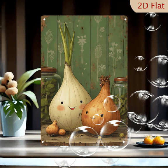 1pc Metal Wall Sign, 8x12 Inches, Cute Onion Characters Decorative Sign, Perfect for Kitchen, Home Decor, Garden, Cafe, Bar, Unique Gift for Food Lovers, Quirky Wall Art