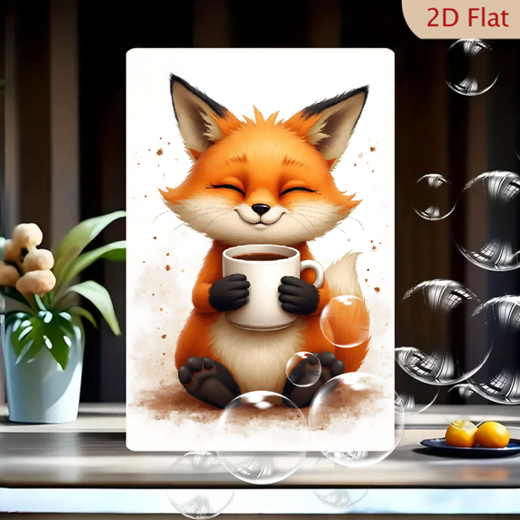 1pc Metal Wall Sign, 8x12 Inches, Cute Smiling Fox Holding Coffee Mug Decorative Tin Sign, Cozy Cartoon Animal Art for Kitchen, Coffee Nook, Home, Cafe, Bar Decor, Perfect Fall Winter Holiday