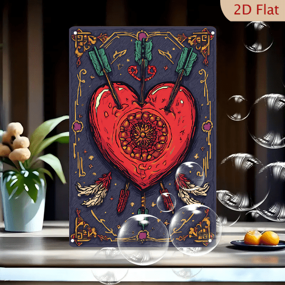 1pc Metal Wall Sign, 8x12 Inches, Decorative Heart Design with Arrows, Perfect for Valentine's Day, Romantic Home Decor, Gift for Loved Ones, Ideal for Wall Art in Living Room