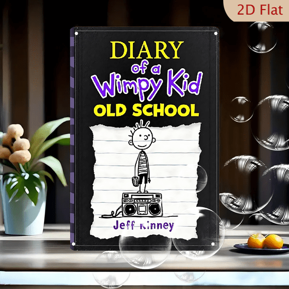 1pc Metal Wall Sign, 8x12 Inches, Diary of a Wimpy Kid Old School Greg Heffley & Boombox Retro Decorative Tin Sign, Funny Cartoon Art, Popular Book Series Fan Decor, Ideal for Kids Room