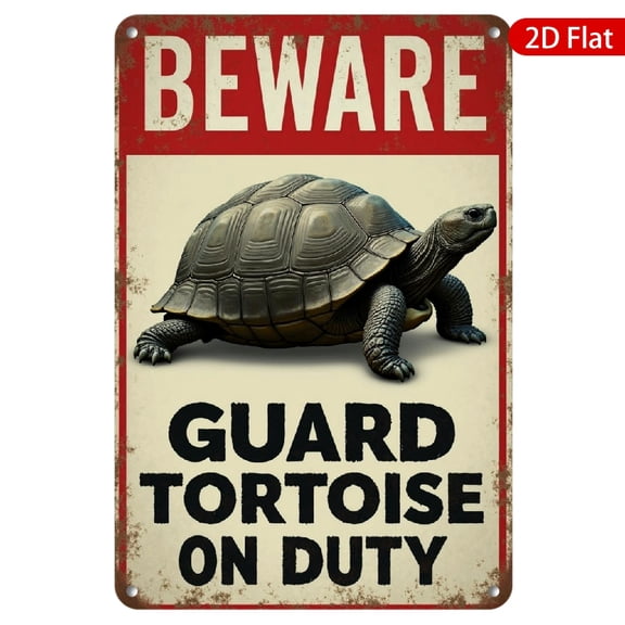 1pc Metal Wall Sign, 8x12 Inches, Durable and Weather-Resistant, Perfect for Home, Office, Garden, or Patio Decor, Cartoon Style "Beware Guard Tortoise on Duty" Design