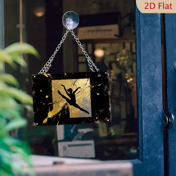 1pc Metal Wall Sign, 8x12 Inches, Elegant Dancer Silhouette with Golden Splashes Decorative Sign, Perfect for Dance Studios, Living Rooms, Gyms, Home Decor, Art Enthusiasts