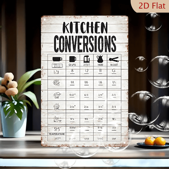 1pc Metal Wall Sign, 8x12 Inches, Essential Kitchen Conversions Chart Guide, Baking & Cooking Measurement Reference, Rustic Farmhouse Style Wall Art Decor, Vintage Look for Home Kitchen, Pantry