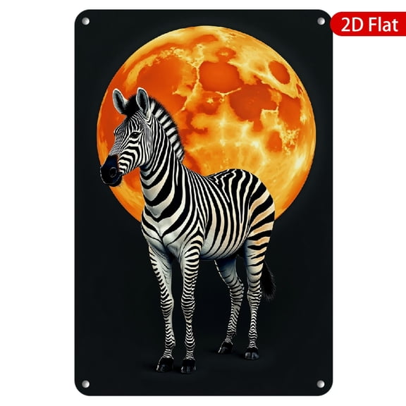 1pc Metal Wall Sign, 8x12 Inches, Features Striking Zebra Design Against a Vibrant Moon Background, Rustproof & UV Resistant, Perfect for Indoor or Outdoor Use, Great for Home, Office, Cafe, Bar