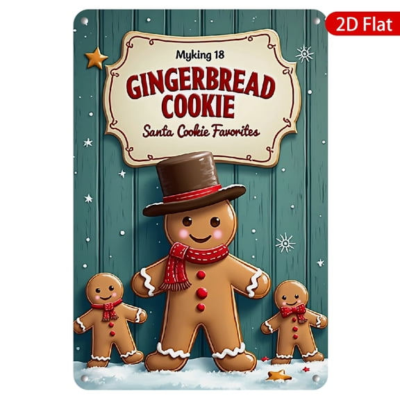 1pc Metal Wall Sign, 8x12 Inches, Featuring Adorable Gingerbread Cookies in Festive Attire, Perfect for Holiday Decor, Christmas Party, Kitchen, Cafe, and Bakery